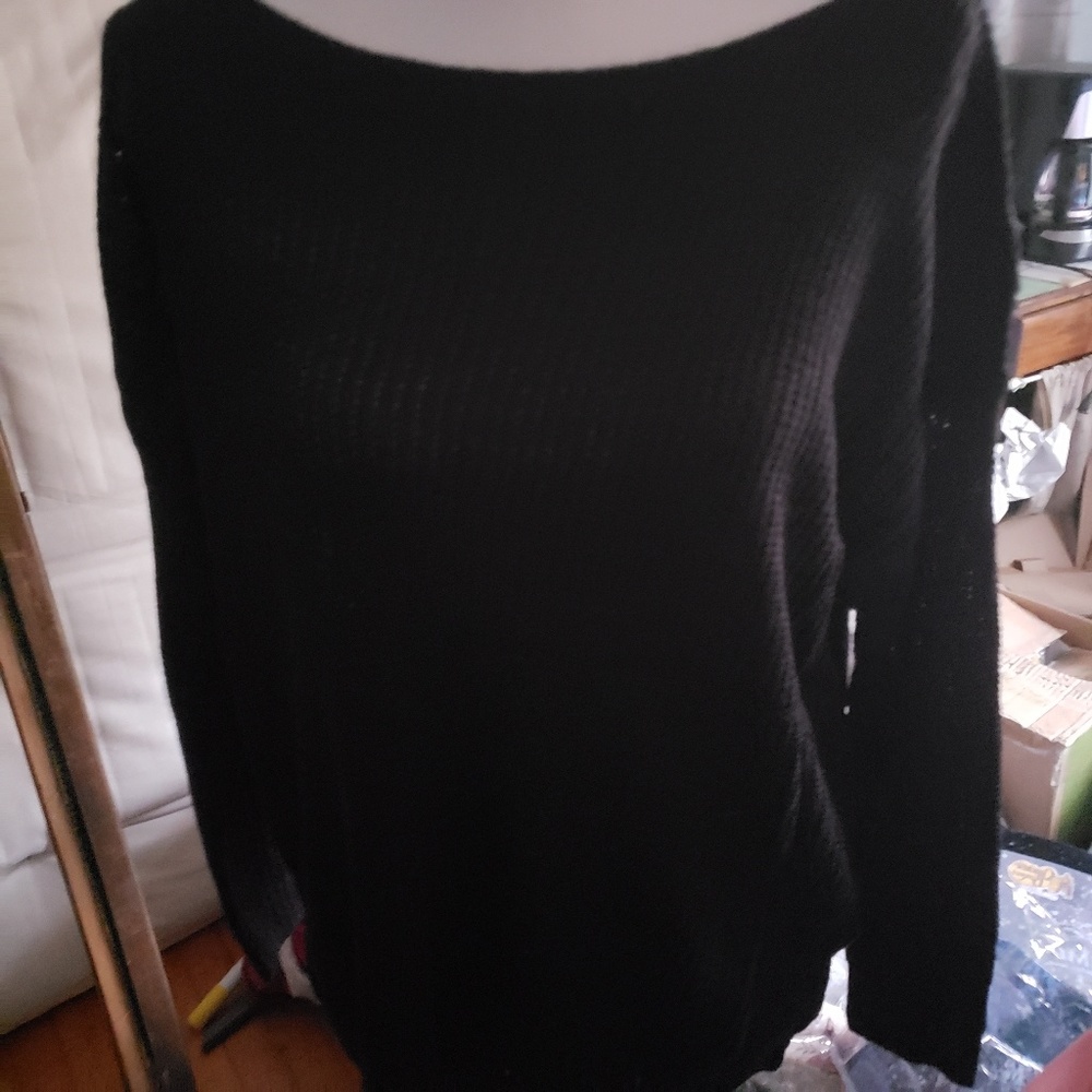 Soft cozy black off shoulder oversize knit sweater - Picture 3 of 6